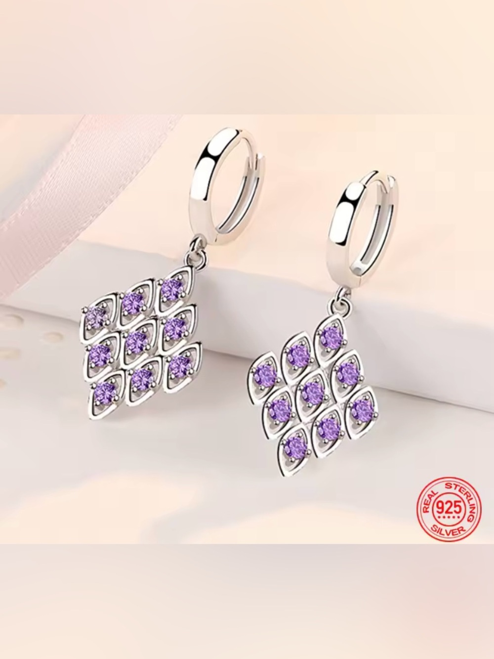 New Amethyst Purple & .925 Sterling Earrings